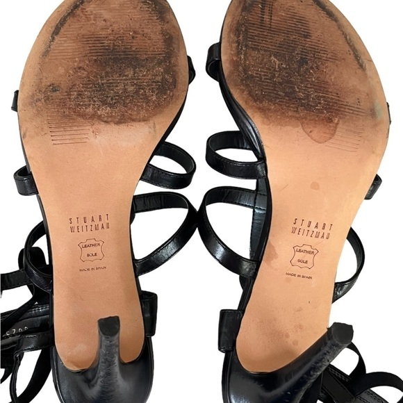 STUART WEITZMAN Women's Sz 10 Black Leather Gladiator Strappy High Heel Sandals - Picture 12 of 12